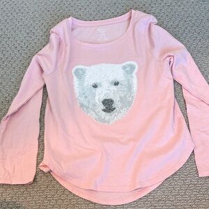 Girls Light Pink Long-Sleeve Tee with Polar Bear Sequin Graphic